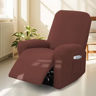 4-Teilig All-Inclusive Sesselbezug, 1 Sitzer Relaxsessel Sesselbezug Stretchhusse mit Taschen, Sesselschoner für Fernsehsessel und Relaxsessel, Anti-Rutsch High Stretch Mit Elastischem Boden
