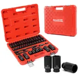 Meiwaltee 1/2" Schlagschrauber Nüsse Set, 43 tlg Metrische Größen 8 bis 32 mm Tiefes und Flaches Sortiment, Impact Socket Set | CR-MO Stahl | Verlängerungsstangen | Kreuzgelenk und Adapter.