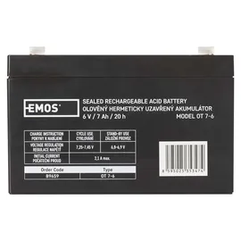 EMOS Wartungsfreier Bleiakku 6V, 7 Ah, Faston 4,7 mm, Bleiakkumulator für Alarmsysteme, Brandmeldetechnik, USV-Geräte, B9659