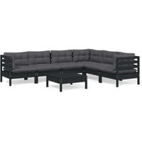 vidaXL 7-tlg. Garten-Lounge-Set mit Kissen Schwarz Massivholz Kiefer