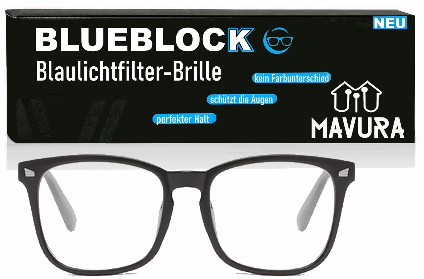 MAVURA Brille BLUEBLOCK Blaulichtfilter Computer Fernsehen Smartphone, TV Brille Anti Blaulicht Filter Lesebrille Gaming schwarz
