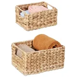 Relaxdays Aufbewahrungskorb Set, Wasserhyazinthe, 2 Größen, Badezimmer & Deko, geflochtene Utensilienkörbe, natur