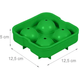 Relaxdays Eiswürfelform, 2er Set, wiederverwendbar, aus Silikon, 4,5 cm Kugeln, 4 einzelne Eiskugeln, Eisgießform, grün