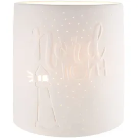 Gilde Deko Tischlampe Leuchte Nordlicht mit Leuchtturm -Porzellan, weiss E14 Fassung, max. 40 Watt - Höhe 20, 5 cm, 32315, Weiß