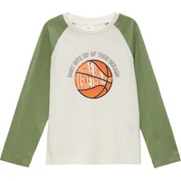 S.Oliver Langarmshirt mit Kontrastärmeln und Front-Print Kinder, Grün, 92/98