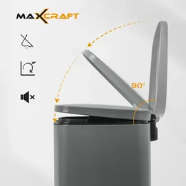 MAXCRAFT Mülleimer / Treteimer mit Soft Close Deckel - 50 Liter in Grau