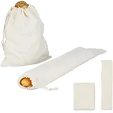 Relaxdays Brotbeutel, 4-teiliges Set, 2 Größen, aus Leinen, Brot, Brötchen & Baguette aufbewahren, Brottasche, beige