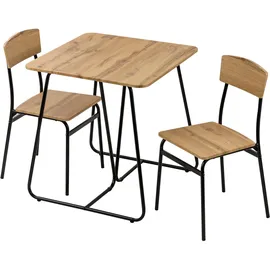 Baroni Home Esstisch-Set mit 2 Stühlen MDF und Stahl Schwarz
