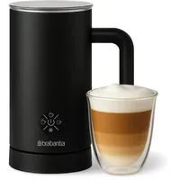 Brabantia Elektrischer Milchaufschäumer, 500 Watt, 300 ml, 4-in-1, BPA-frei, Warm- und Kaltaufschäumen, 4 Modi, Transparenter Deckel, Antihaftbeschichtung, Kontrollleuchte, Schwarz, BBEK1048