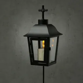 MARELIDA Grablaterne mit beiger LED Kerze | Grablampe mit 2 wechselbaren Spitzen/Erdspieß...