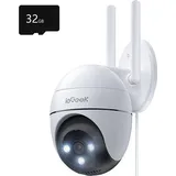 ieGeek 2K Überwachungskamera Wlan mit 32GB SD-Karte, PTZ Outdoor IP Kamera Überwachung WiFi Dome Camera mit Farbnachtsicht, Mensch Bewegungsmelde...