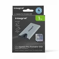 Integral SlimXpress Pro 1TB Externe Portable SSD-Festplatte: USB-C, 2000 MB/s Lesen/Schreiben, USB 3.2 Gen 2x2, Kompaktes, Plug & Play, Kompatibel mit Mac, Windows-PC, Android, Xbox, PlayStation