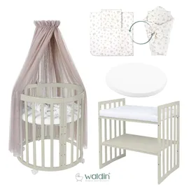 Waldin Babybett OWAL Kinderbett 7in1 mit Matratze, mitwachsendes Kinder-Bett