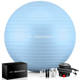 HOEL EliteAthlete® Gymnastikball Sitzball Büro ergonomisch mit Anti Burst System - Fitness Yoga Pilates Schwangerschaft - Schwangerschaftsball Fitnessball Yogaball - Yoga Ball inkl. Luftpumpe - Frosty 55cm hellblau 55 CM