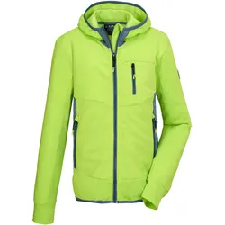 Strickjacke KILLTEC "KOS 159 BYS FLX JCKT", Kinder, Gr. 140, grün (limette), Oberstoff: 100% Polyester, sportlich, Strickjacken, Melange Optik, farbige Akzente, elastisch, Kinnschutz, Taschen
