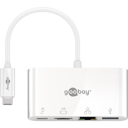 Goobay USB-CTM Multiport-Adapter HDMI+Ethernet, PD, weiß - erweitert ein USB-CTM Gerät um einen Ethernet-, einen HDMITM- und einen USB 3.0-Anschluss