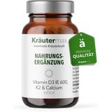 NEU! Kräutermax Vitamin D3 mit Vitamin K2 und Calcium | D3 K2 Kapseln Hochdosiert mit Calcium | Vitamin Komplex mit Calcium Hochdosiert nach der originalen Kräutermax Rezeptur | 1 x 60 Stück