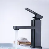 Ugreat - Schwarzer Waschbecken-Wasserhahn, Badezimmer-Wasserhahn mit 2 Rohren, quadratischer Heiß-Kalt-Mischbatterie aus Stahl, für