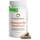vitaworld Ashwagandha Rosenwurz Komplex, Premium KSM-66® Extrakt, 10 mg Withanolid und 4,5 mg Rosavin pro Kapsel, Vegan, 60 Kapseln