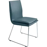 Esszimmerstuhl K+W KOMFORT & WOHNEN "Creso Lederstuhl", blau (topas), B:50cm H:88cm T:55cm, Bronco: Nappaleder pigmentiert, Dickleder, 1, 3/1, 5mm, mit rustikal gekörnten Narbenbild, Stühle, Esszimmerstuhl, mit Sitzkissen und Rundrohrkufe in Edelstahloptik gebürstet
