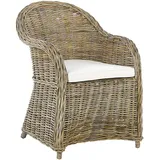 Beliani Gartensessel Susua Rattan 54 x 87 x 67 cm Cremeweiß mit Kissen