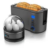 Arendo - SET Toaster MANHA mit Eierkocher SEVENCOOK Edelstahl Grau, Toaster 4 Scheiben, LED-Display, 6 Bräunungsgrade, Brötchenhalter - Eierkocher 1-7