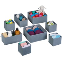 Relaxdays Organizer, 8-teiliges Wäscheorganizer Set, 3 Größen, für Kleiderschrank & Schublade, faltbar, grau