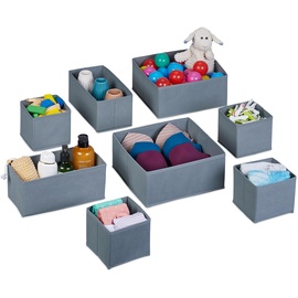 Relaxdays Organizer, 8-teiliges Wäscheorganizer Set, 3 Größen, für Kleiderschrank & Schublade, faltbar, grau