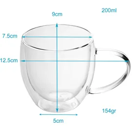 Intirilife 4x Doppelwandiges Thermo Glas Set in 200 - 250ml – Mundgeblasen isoliert für Latte Macchiato, als Teeglas oder Kaffeeglas