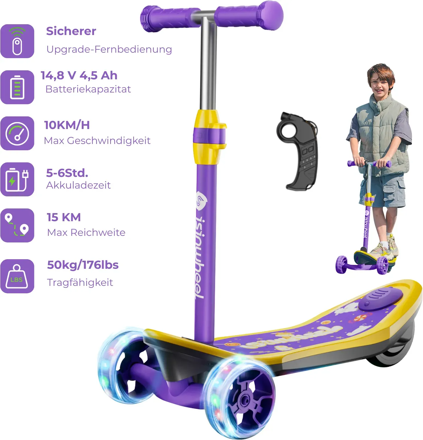 MiniSpider 2-in-1 Elektrischer Dreirad-Kinderscooter und Skateboard für Kinder ab 3 Jahre (Höhenverstellbare)