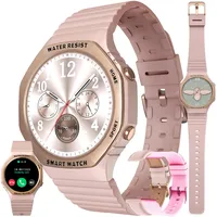 Smartwatch Damen mit Telefonfunktion, 1,32” AMOLED IP68 Wasserdicht Sportuhr Aktivitätstracker mit Blutdruckmessung, SpO2, 123 Sportmodi, 3 Armband, Fitnessuhr Uhr kompatibel mit iOS Android (Gold)