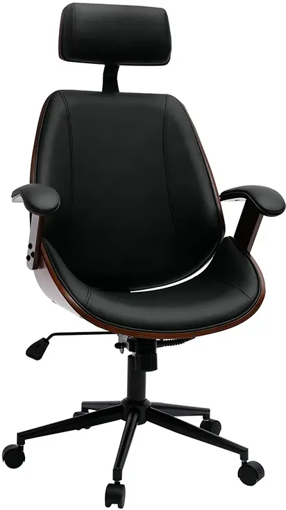 Fauteuil de bureau de direction design noir, bois foncé et métal noir MUSK