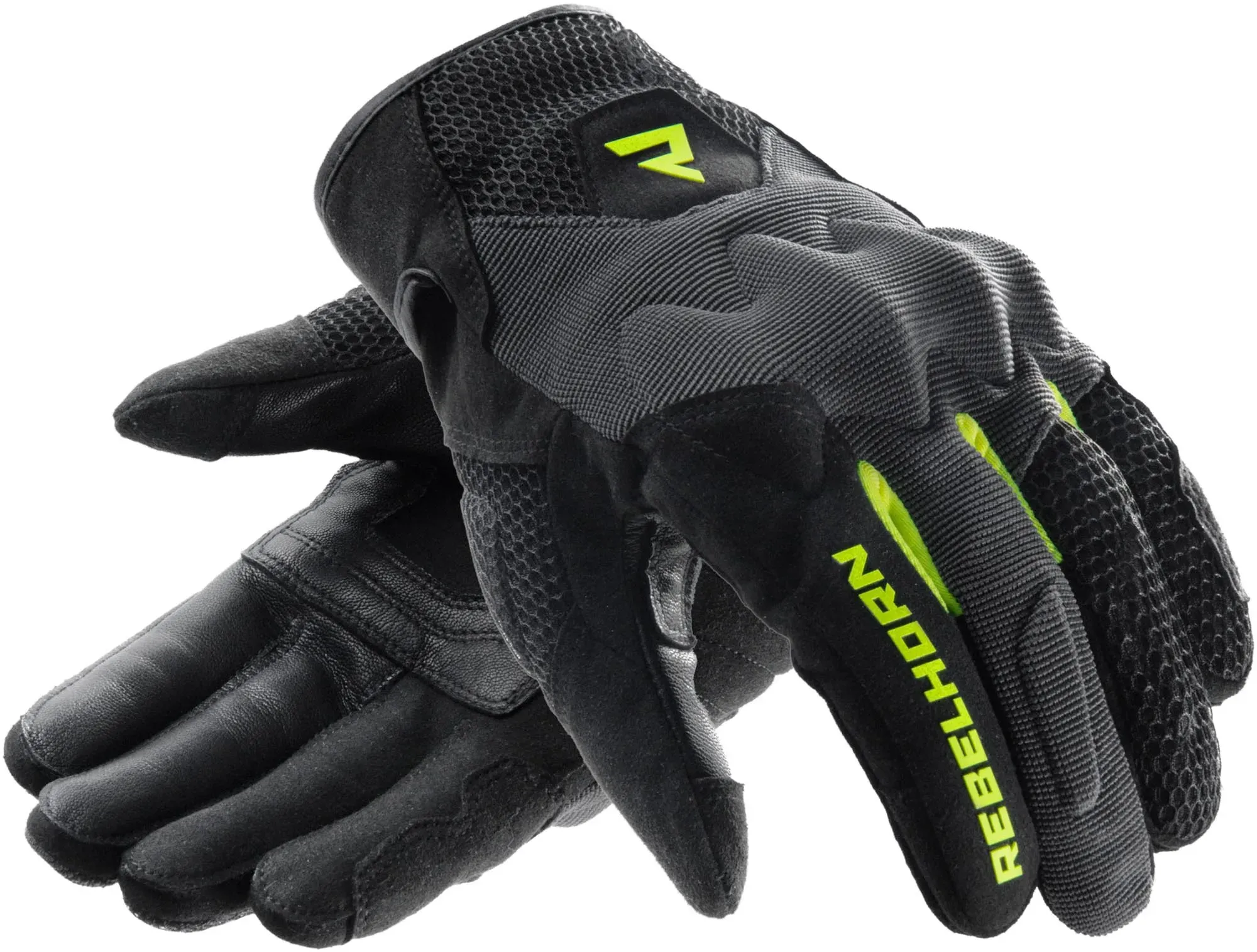 Rebelhorn Core Motorrad Handschuhe, schwarz-grau-gelb, Größe L für Männer