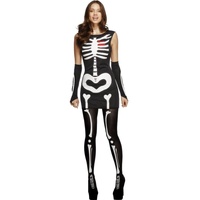 Fever Damen Skelett Kostüm, Kleid und Handschuhe, Größe: S, 34192