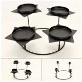Online-Fuchs Kerzenständer - Kerzenhalter mit STERNEN aus Metall für den Adventskranz (individuell in der Gestaltung, Halter für je 4 Stumpenkerzen, 4 Stabkerzen und 4 Teelichter), rundes Grundgestell mit 20 cm Durchmesser - Weihnachtsdeko schwarz
