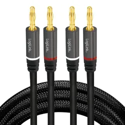 Logilink Lautsprecherkabel 2 x 2,5mm2 Bananenstecker Farbkennzeichnung Nylon schwarz 5m