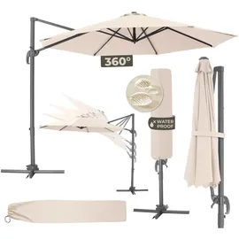 Tectake Ampelschirm Ø 300 cm Beige inkl. Schutzhülle und Fußpedal