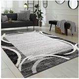 Paco Home Wohnzimmer Teppich Designer Bordüre Meliert Grau Schwarz Creme Preishammer, Grösse:120x170 cm