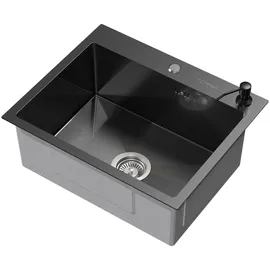 ML-Design Spülbecken Edelstahl 55x45 cm Anthrazit, Rechteckig, 1 Becken mit Seifenspender, Einzelbecken mit Siphon