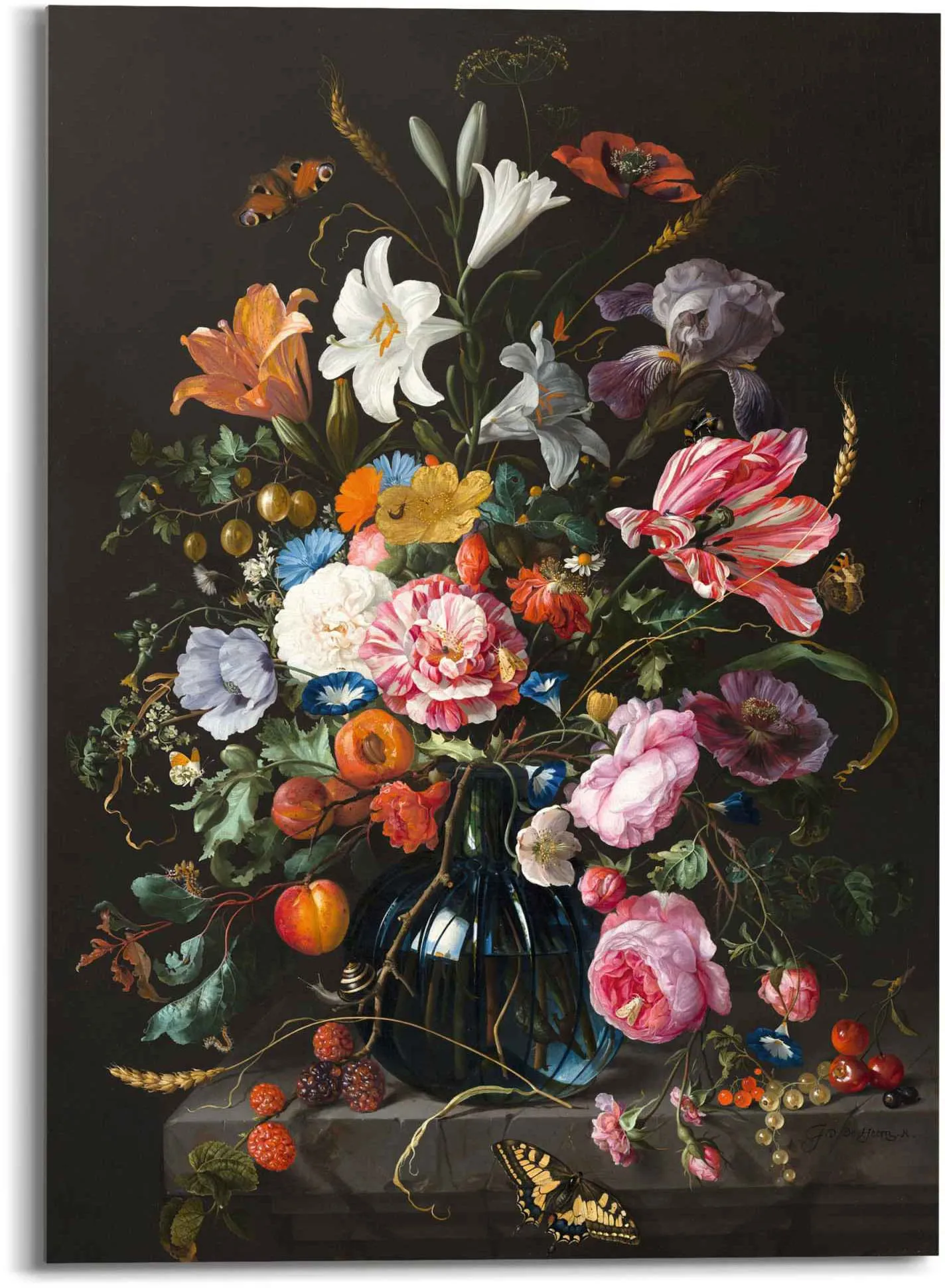 Reinders! Glasbild »Glasbild Stilleben mit Blumen Mauritshuis - Alte Meister«, Blumen, (1 St.) Reinders! schwarz