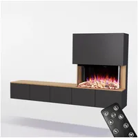 GLOW FIRE Elektrokamin CW5 Rechts E-Motion LED Kamin- Wohnwand mit Kamin, Sideboard mit Kamin, Elektrokamin mit Heizfunktion und Knistereffekt schwarz