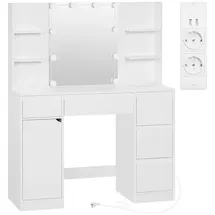 Woltu Schminktisch, mit Beleuchtung und Steckdose, Einstellbarer Helligkeit, Weiß - Weiß