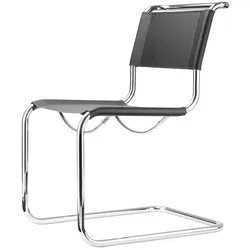 Thonet - S 33 Stuhl, Chrom / Kernleder schwarz