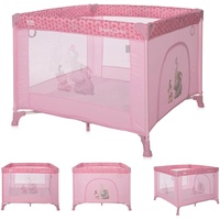 Lorelli Baby Laufstall Playground, kleiner Laufgitter 100x100 cm, Absperrgitter mit atmungsaktivem Netz, Schutzgitter mit Reißverschlusstür, faltbarer Krabbelgitter, rosa