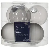 Kaemingk Weihnachtskugeln Glas 6cm x 6 Stück Christbaumkugeln Set Marmorgrau marmor grau - Silbergrau - Silber