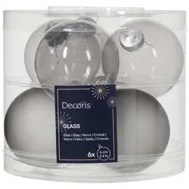Kaemingk Weihnachtskugeln Glas 6cm x 6 Stück Christbaumkugeln Set Marmorgrau marmor grau - Silbergrau - Silber