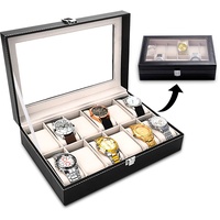 JOYBOY Uhrenbox,Uhrenkasten mit Glasdeckel,Uhrenschatulle,Herausnehmbaren Uhrenkissen aus Samt,Kunstleder abschließbar Organizer,12 Uhrenbox Multifunktionales