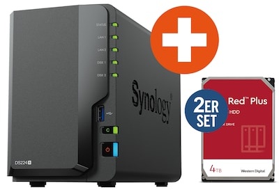 Synology Diskstation DS224+ NAS System 2-Bay inkl. 2x 4 TB WD Red Plus WD40EFPX