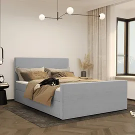 Kaiser Möbel Boxspringbett mit bettkasten und topper VIESTA stoff Poso Hellgrau H3, - Hellgrau