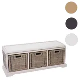 Mendler Sitzbank Bienne, Aufbewahrungsbox, 3 K√∂rbe, Kubu-Rattan-Geflecht, 112x46x37cm ~ wei√ü